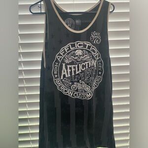 Affliction Mens Tank Top X-Large Black American Flag Excellent Condition